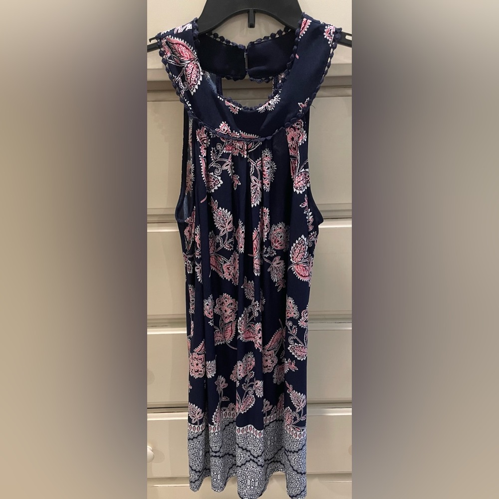 Navy Blue and Pink Patterned Dress Size S